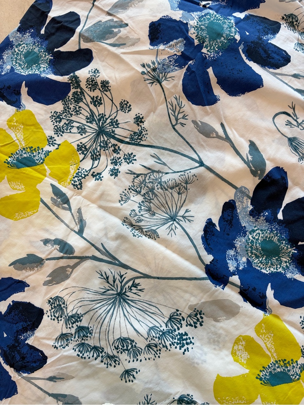 West Elm Blue Poppy Full/Queen Duvet Cover + 3 Shams Blue Yellow Reversib